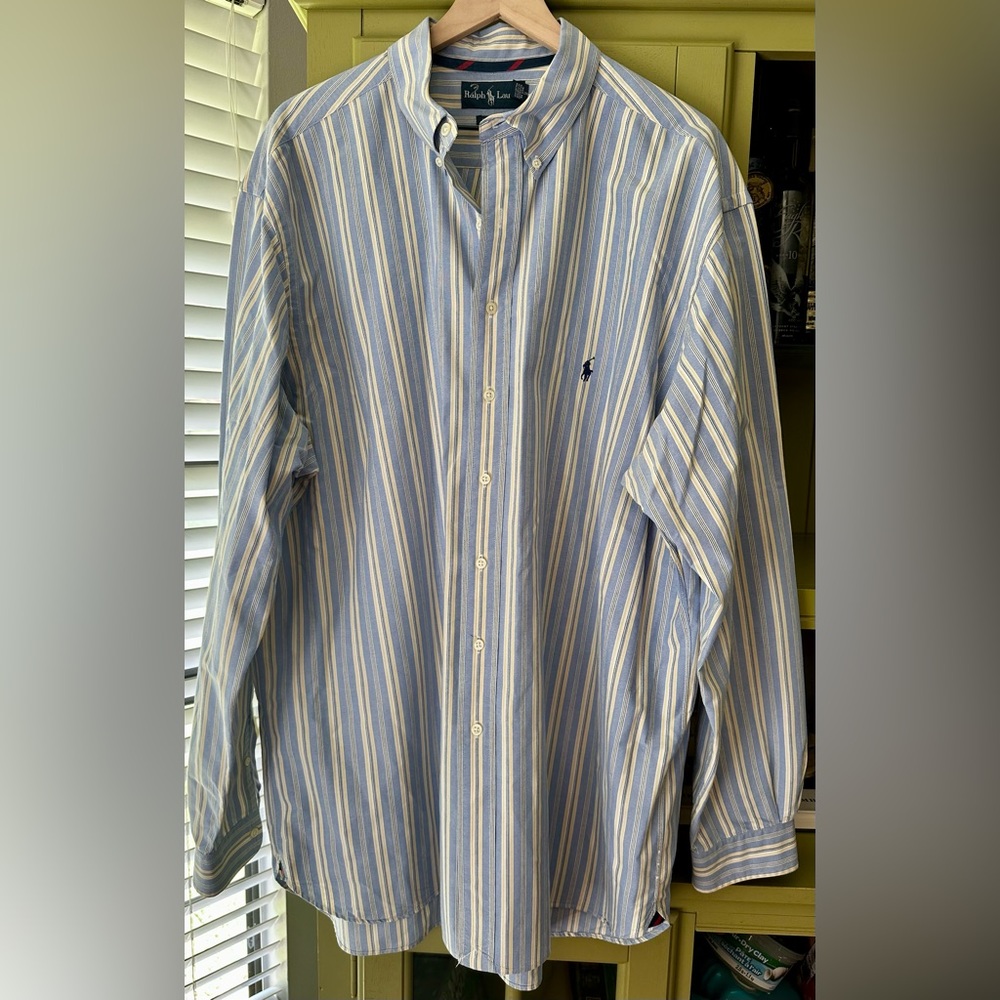 Ralph Lauren Blue and White Striped Button-Down Shirt